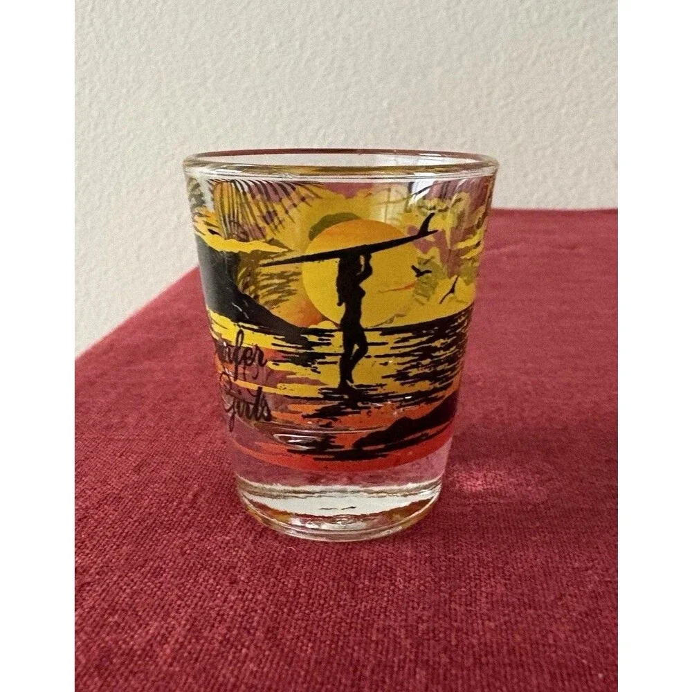 Vintage 1980s/1990s Libbey Maui Souvenir Shot Glass Surfer Girls Hawaii Beach